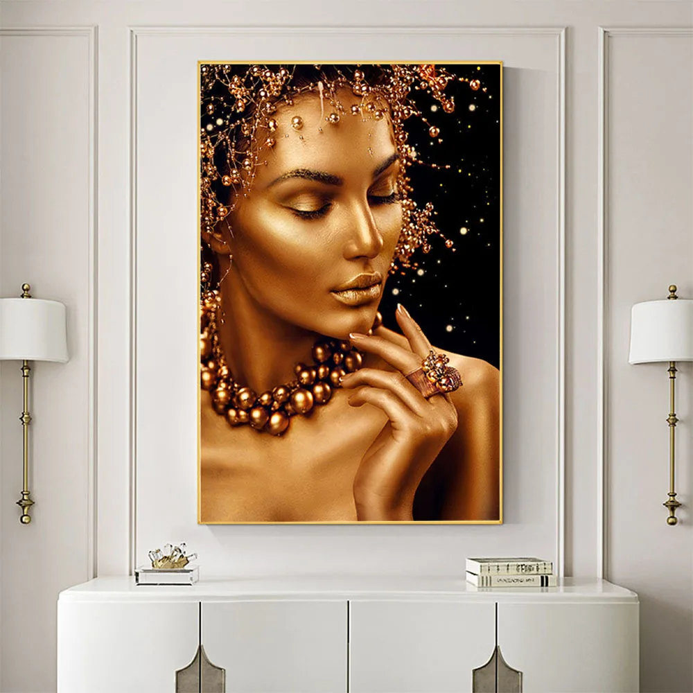 Black And Gold Woman Printed Fabric 11CT Cross Stitch Full Kit Embroidery DMC Threads Needlework Handiwork Hobby    Counted