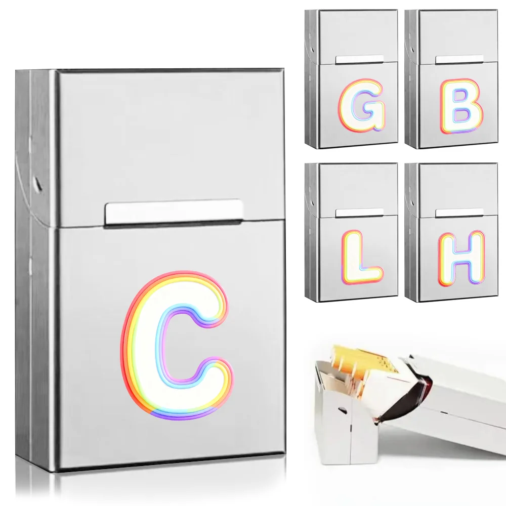 

Metal Cigarette Storage Case Portable Cigar Organizer Box with Magnetic Buckle ALUMINUM SHELL Rainbow Flow Letter Pattern