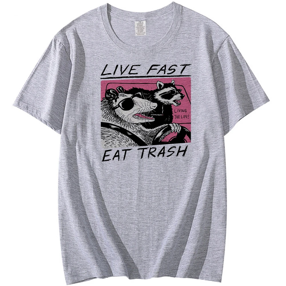 Opossum Raccoon Live Fast Eat Trash Street Cats Squad T Shirts Cool Vintage Christmas Gift Ideas Graphic Streetwear T-shirt