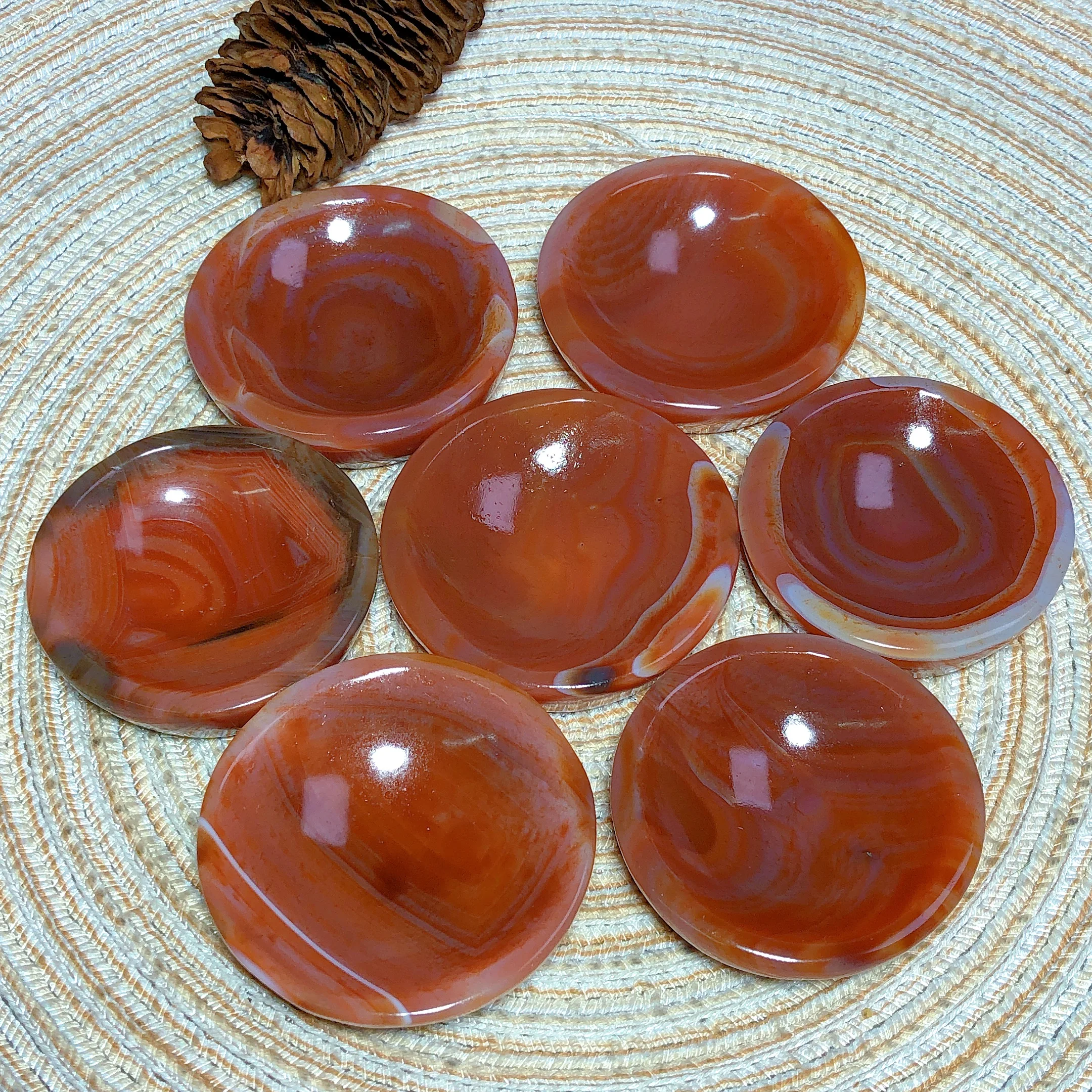 Natural Crystals Sardonyx Bowl Circle Pattern Office Decorations Prismatic Ornament Room Decor Ore Mineral Energy