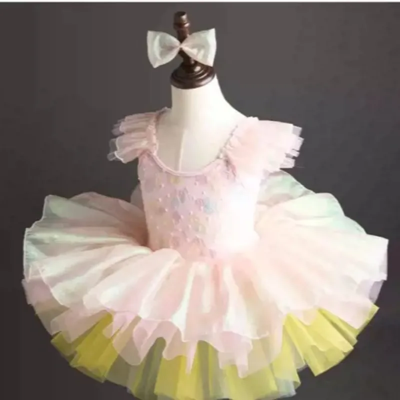 Gepofte gaasrok Kinderballetvoorstellingkostuum Schattig meisje prinsesrok Prestatiekostuum