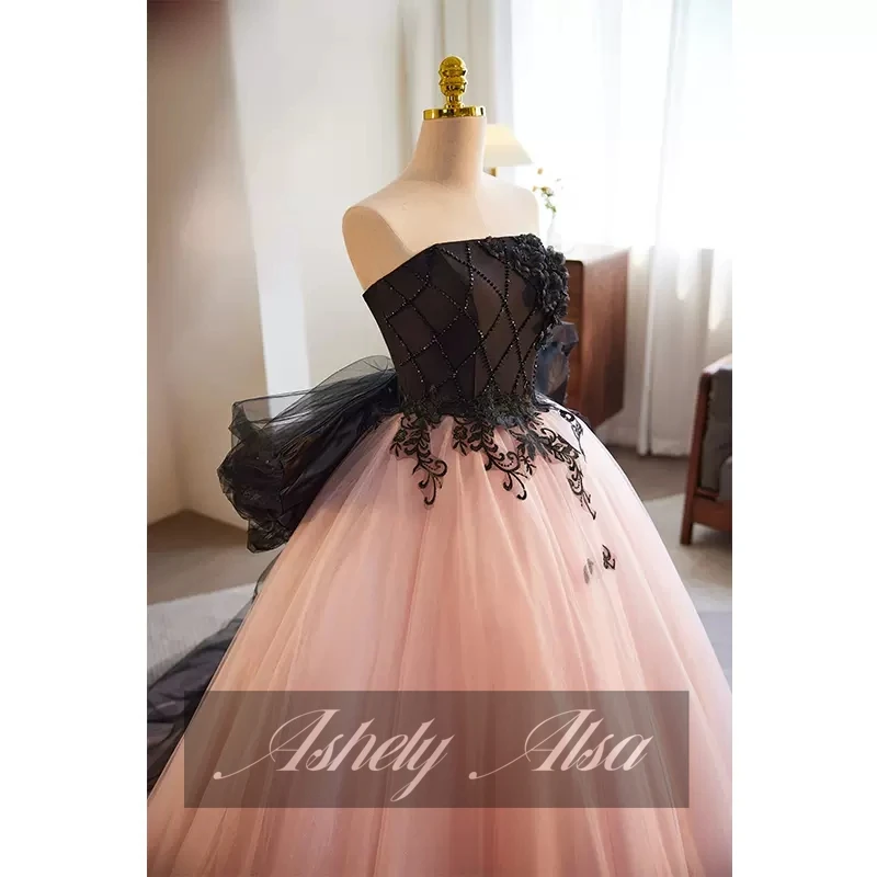 Ashey Alsa-vestidos de quinceañera con imagen Real para niña, Vestido de fiesta de graduación con lazo, color rosa y negro, 15 años, AA139