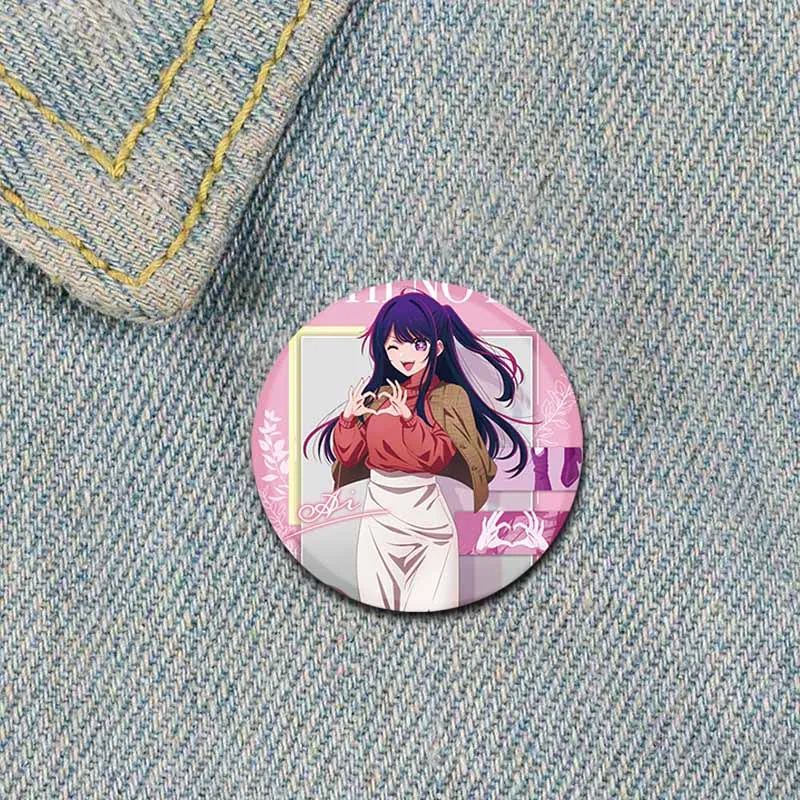 Anime OSHI NO KO Hoshino Ai Badges Cartoon Round Brooch Cute Akuamarin Rubii Arima Kana Button Pins Bag Clothes Decor Fans Gift