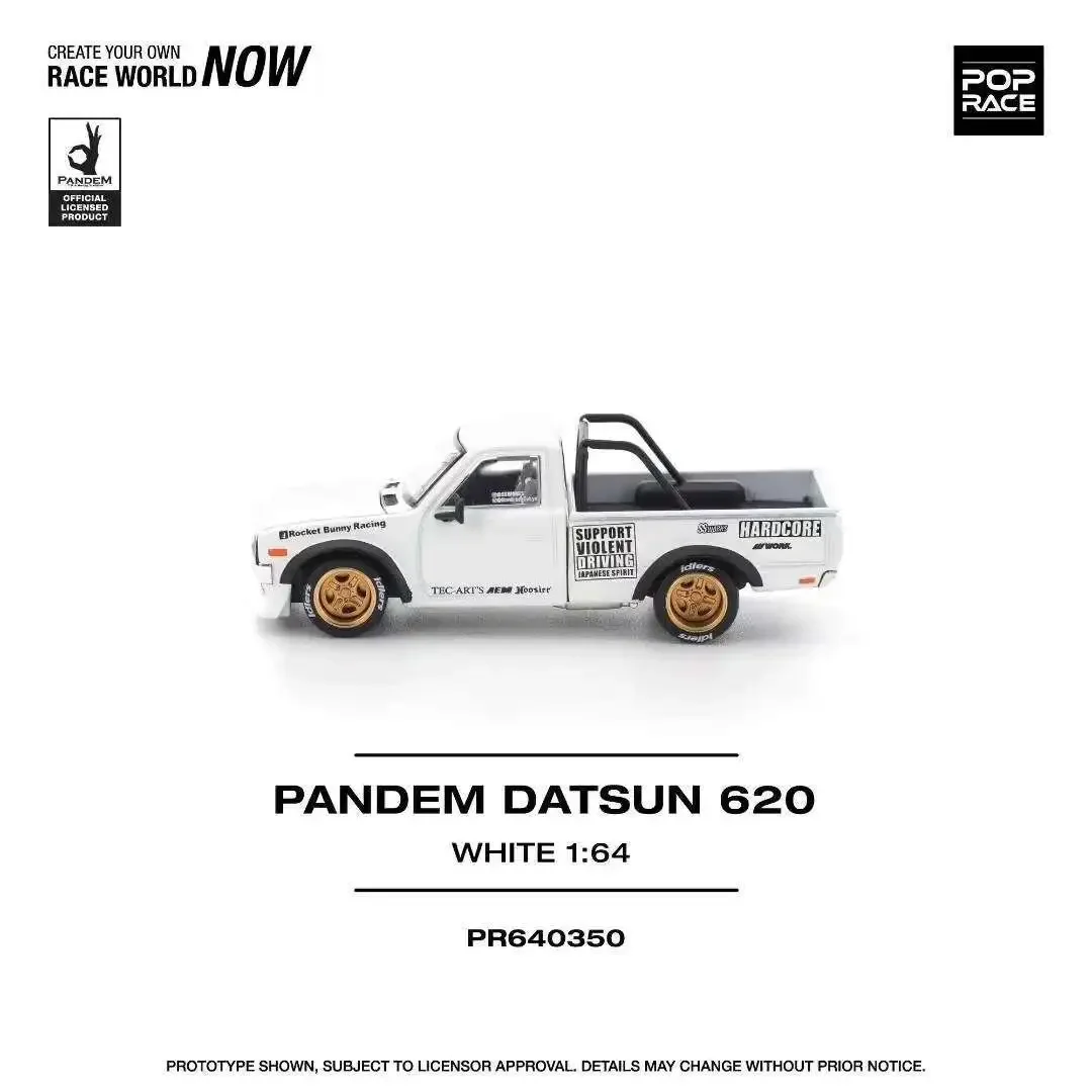 

PreSale POP RACE 1:64 Datsun 620 Pickup Pandem White Openable Hood Diecast Car Model Collection Toys