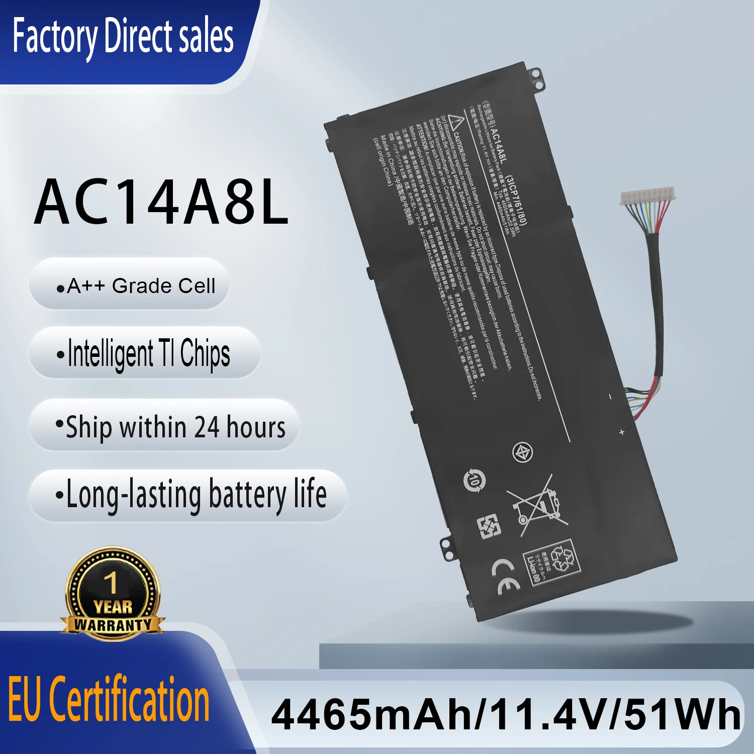 New AC14A8L Laptop Battery For Acer Aspire V15 Nitro Aspire VN7-571 VN7-591 VN7-571G VN7-791G VN7-791 Series MS2391 KT.0030G.001