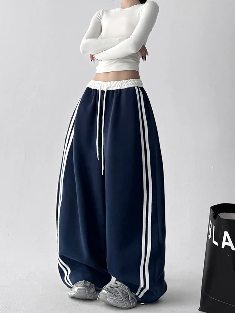 

Женские широкие брюки, Новое весеннее поступление, драпированные брюки длиной до пола, повседневные спортивные длинные брюки в полоску, универсальный стиль