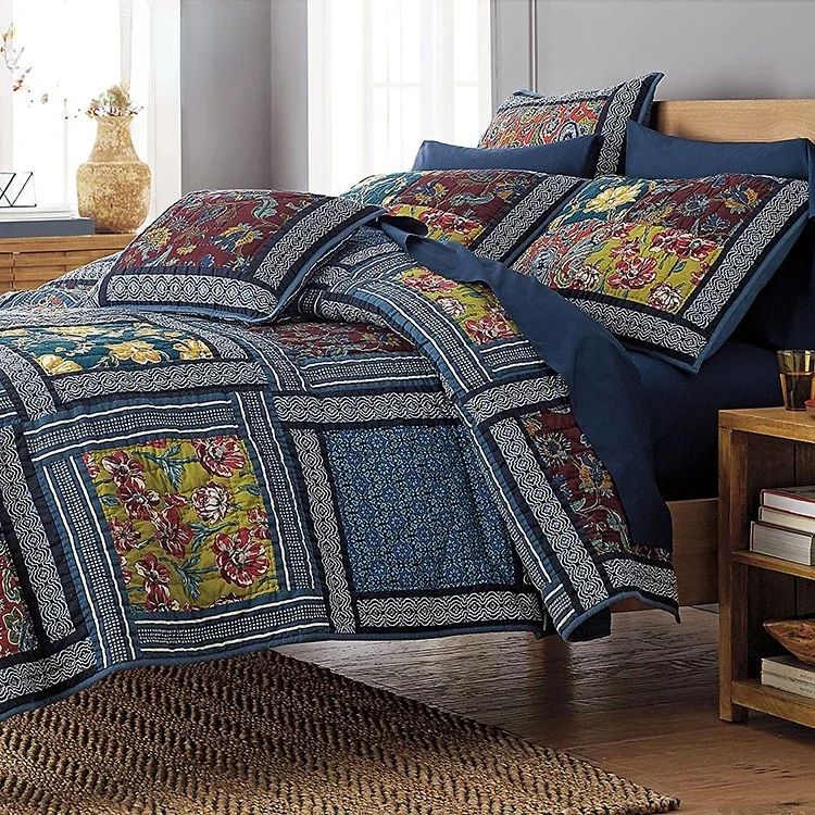 American Style Handmade Patchwork Cotton Bed Cover Air Conditioner Quilt Sheets Summer Cool Quilt Bedding Three-piece Set Craft