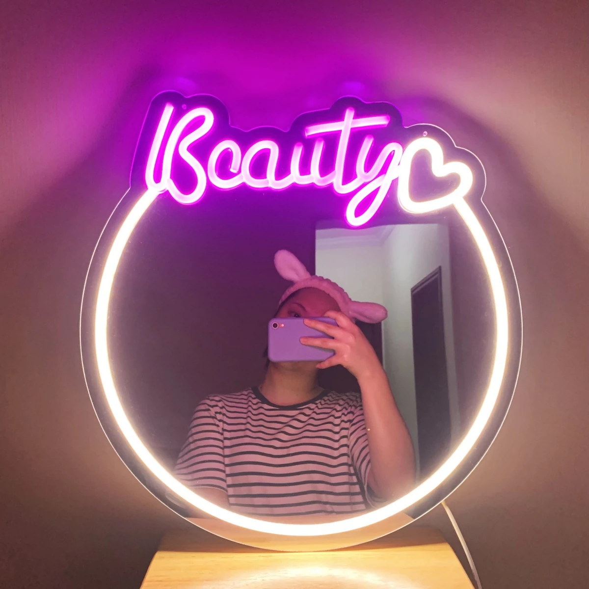 

Beauty Neon Sign with Mirror USB Powered 40x39cm Mirror LED Sign for Girls Room, Dresser, Bedroom, Clothes Store Decor Light