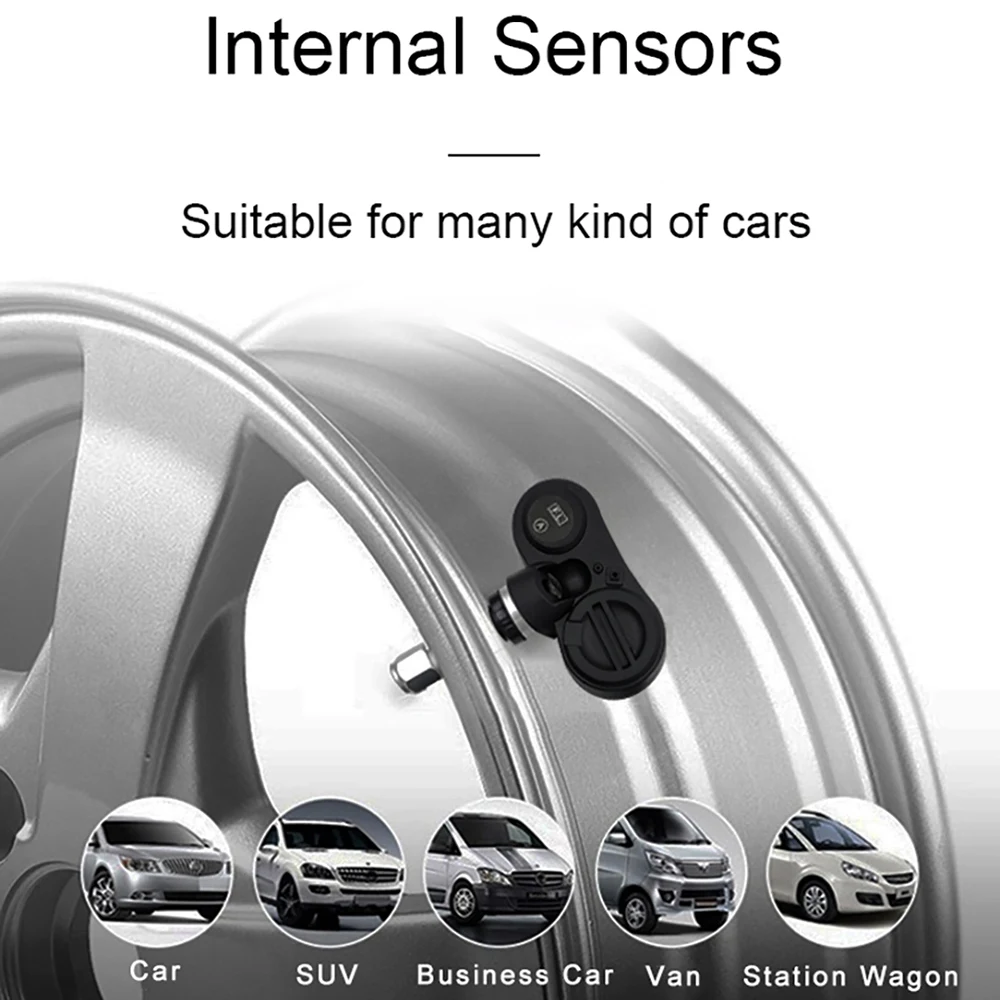 TPMS Solar Power Intelligent Wireless 4 Tire Smart Car Pressure Monitor System Accessories for Car (Internal Sensors)