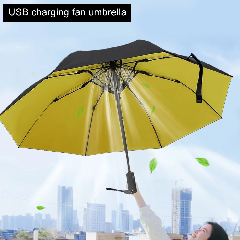 Umbrella with Fan USB Rechargeable Portable Umbrella Summer Cooling Sun Block Folding Umbrella Luxury Business Gift Umbrella