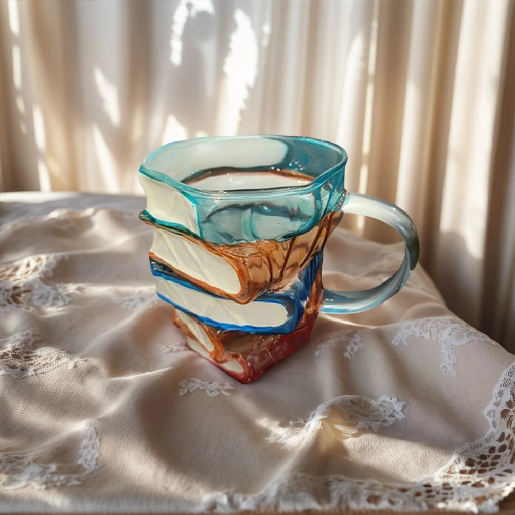 

Painted Book Mug Novelty 3D Painted Books Coffee Mug Unique Books Stack Coffee Cup Collection Gifts for Literature Lovers