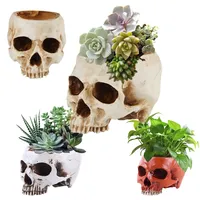 Resin Skull Flower Pot Home Garden Office Decor Planter Container Skeleton Desktop Flower Pot Halloween Skeleton Flowerpot Groot