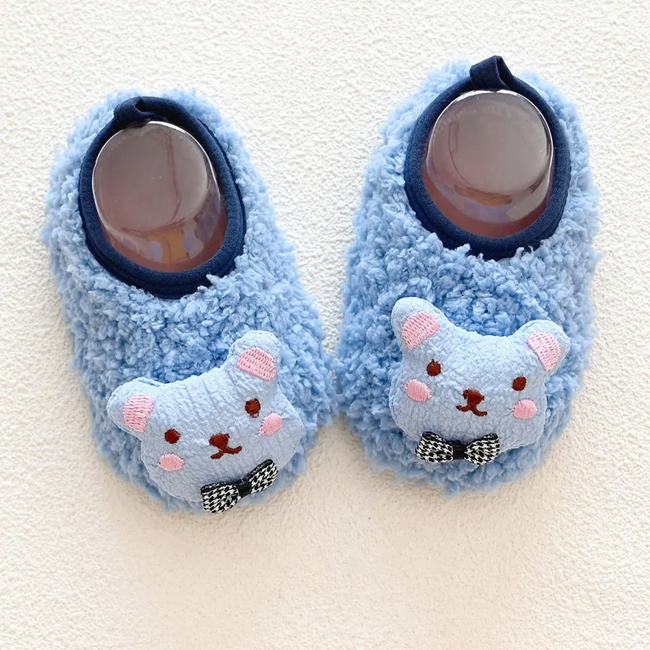 Newborn Baby First Walkers Girl Boy Cute Cartoon Animals Shoes Toddler Flat Bottom Shoes Children Fleece Keep Warm Baby Shoes