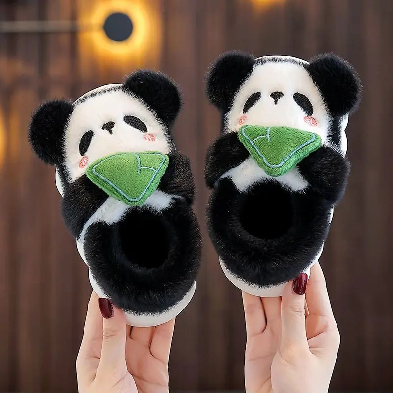 

Kids Winter Slippers Boys Girls Thick Plush House Shoes Anti Slip Sole Cute Cartoon Fluffy Design Indoor Footwear for Toddlers