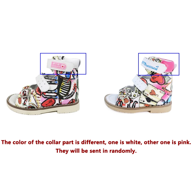 Ortoluckland Toddler Girl Sandals Kid Leather Orthopedic Shoes For Children Boys Pattern Graffiti Dance Arch Sole Platform