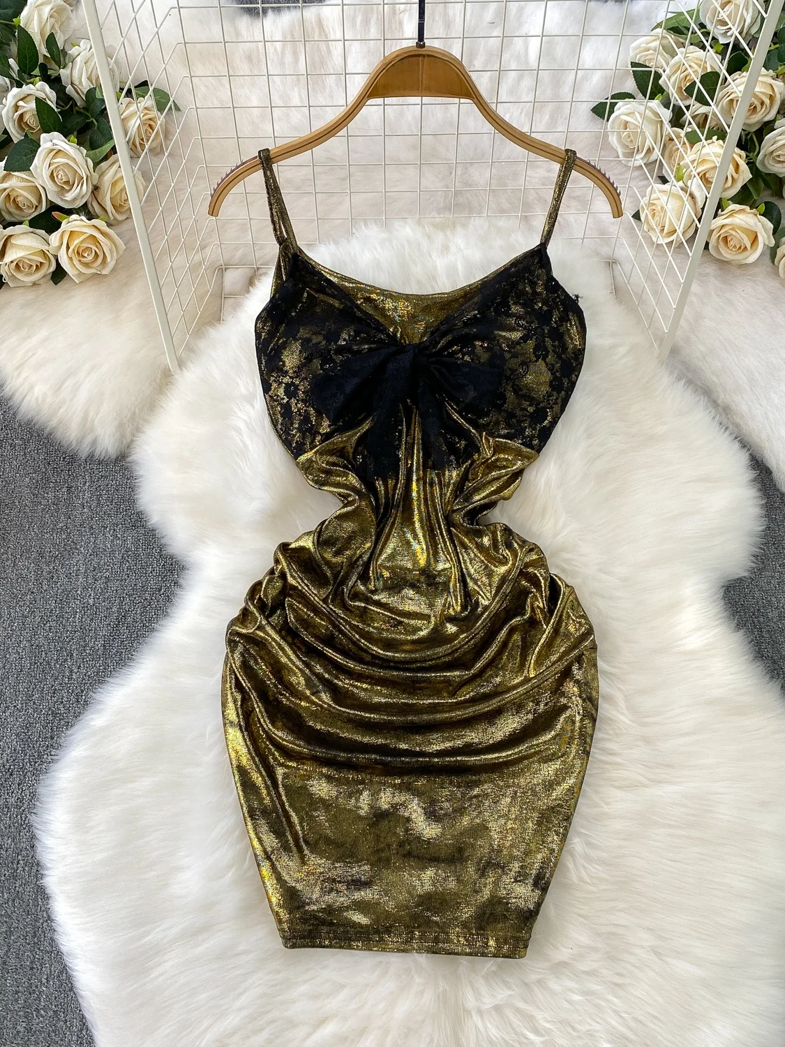 

Sexy Lace Splice Strapl Dr Women's High Waist Pleated Slimming ort Skirt Gown V-ne Svel Par Wear Ladies' Dr