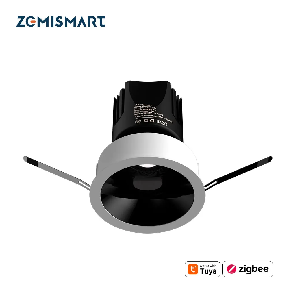 Zemismart Zigbee LED Spotlight 12W Anti-Glare Dimmable Ceiling Light Round Recessed Angle Adjustable Works with Tuya Smart App