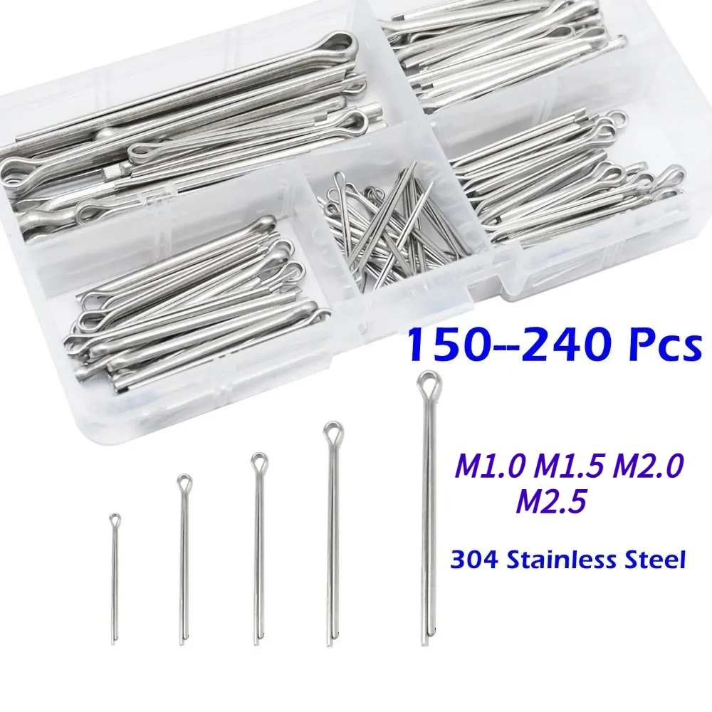 150 Pcs Stainless Steel Cotter Pin Kit Split Pin Assortment Whistle U Pin Fixings Assorted Sizes M1 M1.5 M2 M2.5