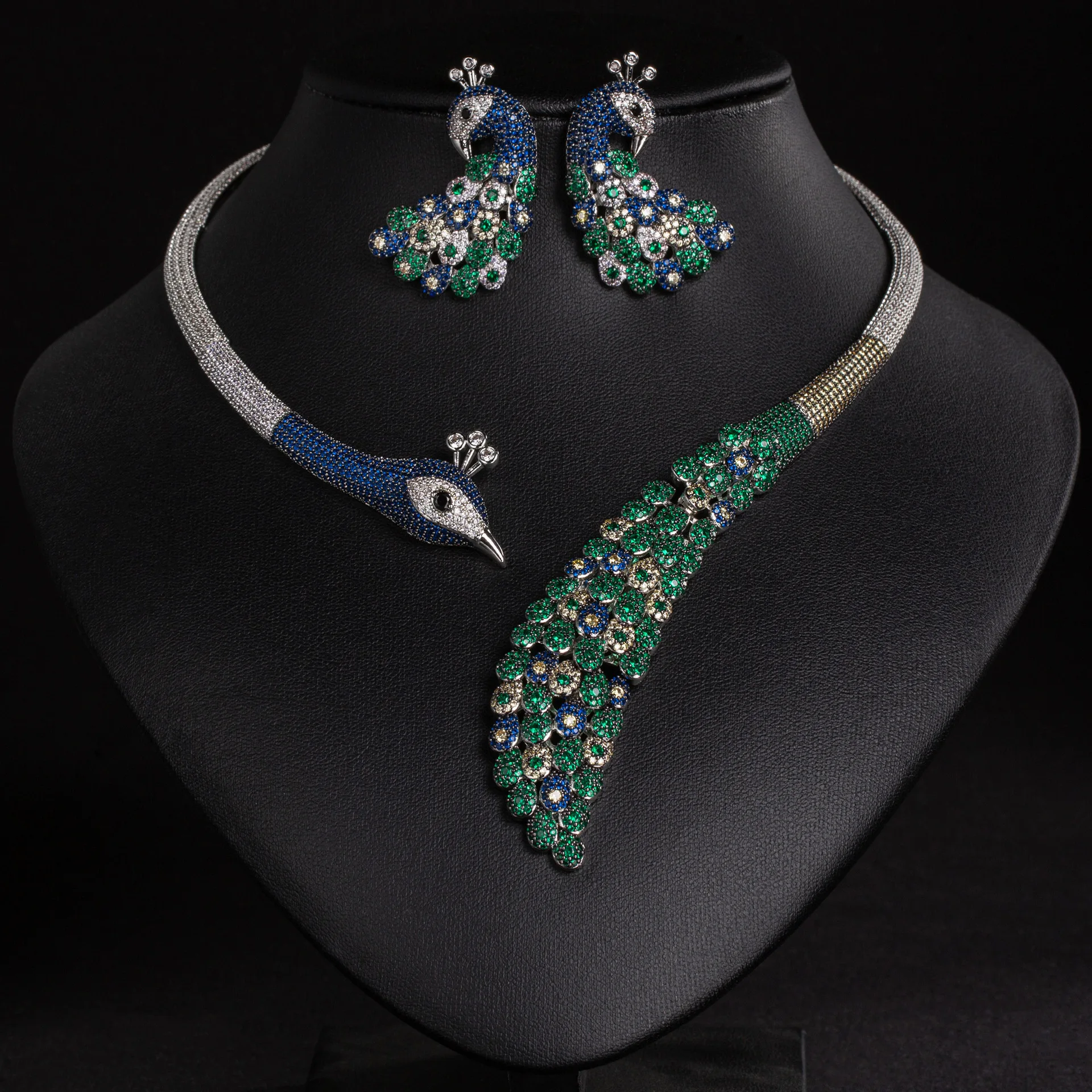 European and American Style Auspicious Advanced Animal Necklace Earrings Jewelry Set Women's Wedding Bridal Travel Gift M-1041