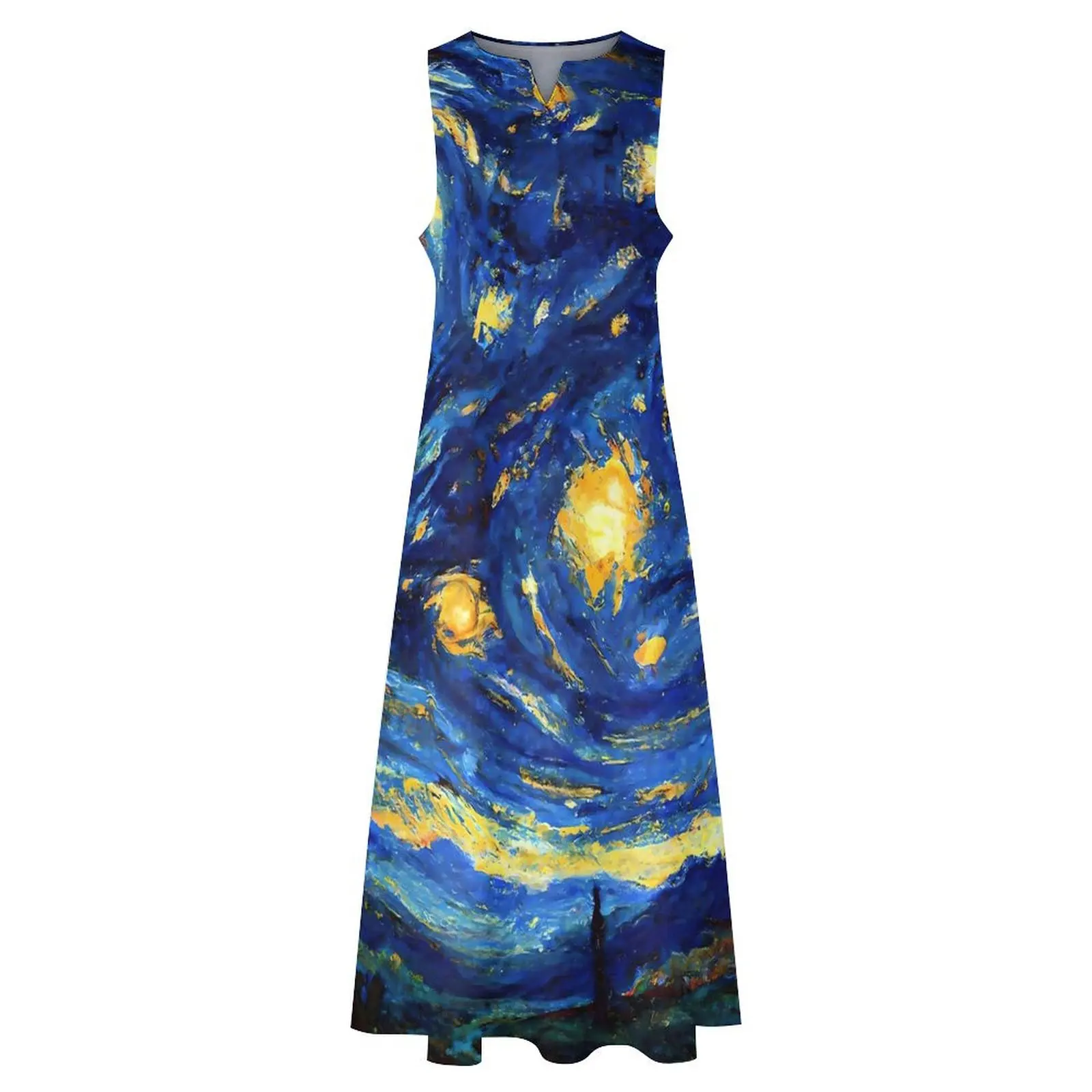 Abito dipinto a olio Van Gogh Notte stellata Abito lungo vintage Estetico Abiti lunghi casual Abiti oversize personalizzati con scollo a V femminile