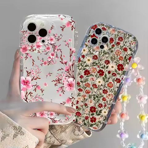 Cute Flower Daisy Wave Clear TPU Bracelet Chain Case For Xiaomi 15T Pro POCO X7 X6 X5 F3 X3 M3 M4 M6 F6 F7 Pro F8 15 Ultra 12T