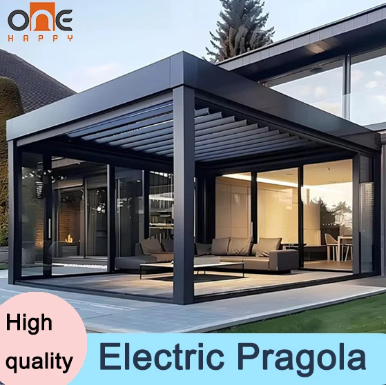 Pergola bioclimatique autoportante en aluminium de qualité supérieure avec toit à lames orientables 
