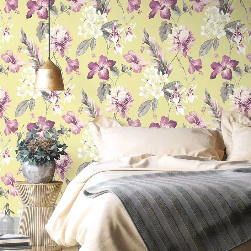 European Flower Wallpaper Bedroom Living Room Wall Decor Non Woven Floral Wallpaper Beauty Salon