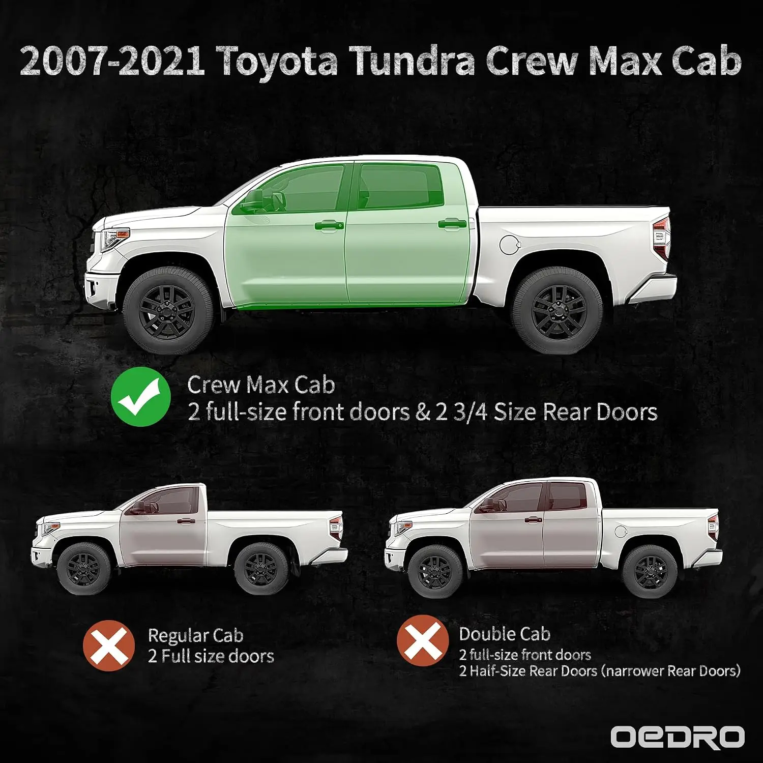 Textured Black 6-Inch Side Step Nerf Bars Running Boards Fits 2007-2021 Toyota Tundra CrewMax