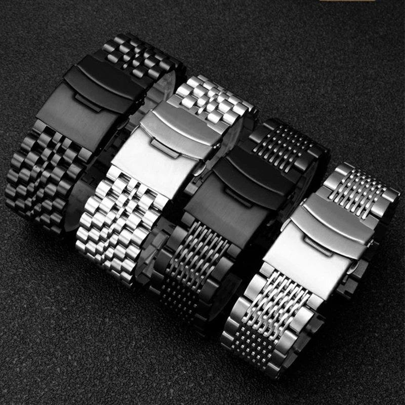 For Omega Breitling Panerai 20/22/24mm Dive Mesh Milanese Watch Bracelet Weaving Double Snap Strap Cool Shark Milan Mesh Belt