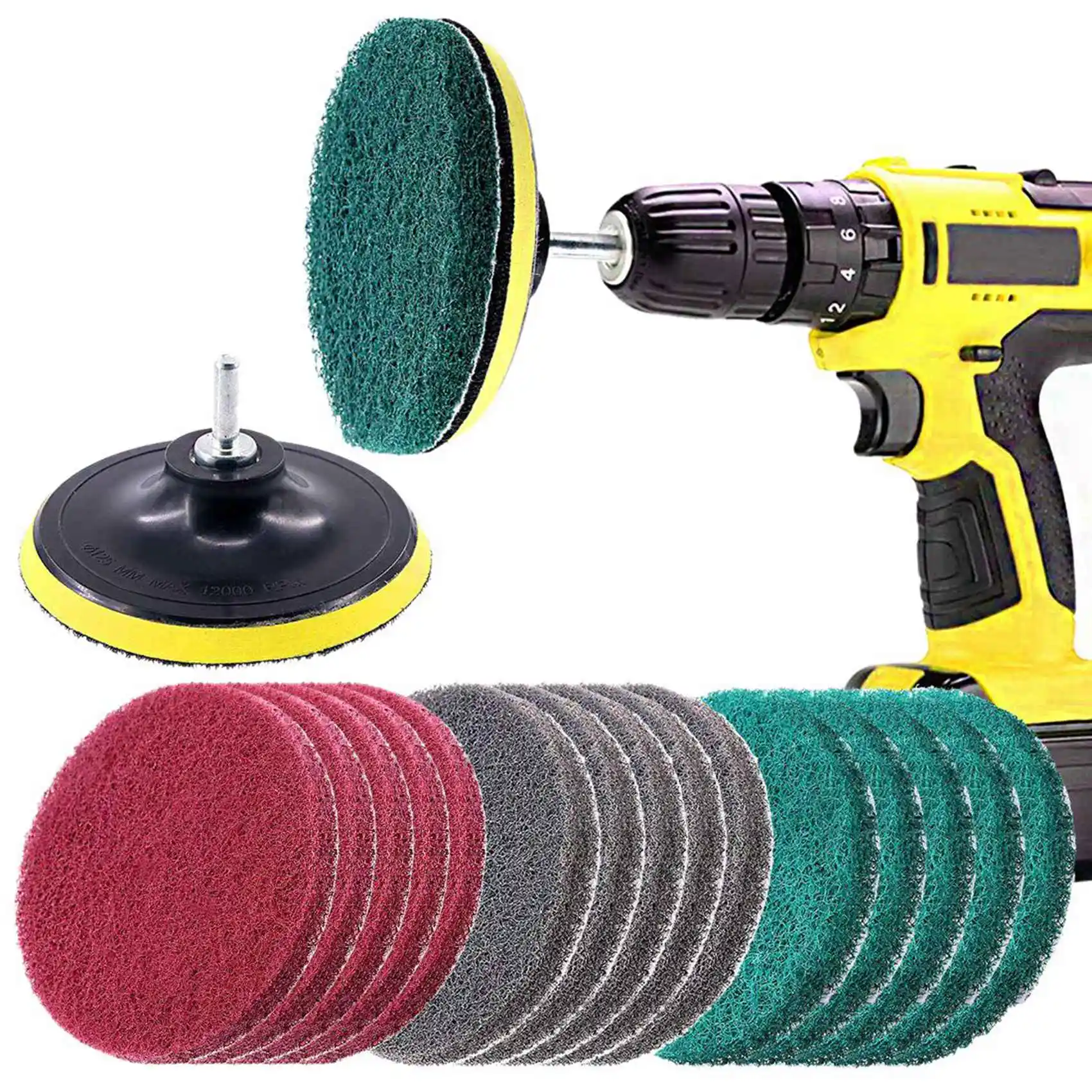 B03C-32Pcs 5Inch 3 Different Color Scrubbing Pads Drill Powered Brush Tile Scrubber Scouring Pads Cleaning Kit