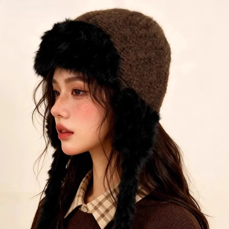 القبعات القطيفة للنساء الشتاء الربط اللون نقطة سدادات حماية الأذن محبوك قبعات الانتحاري الدافئة قبعات ليو فنغ #5