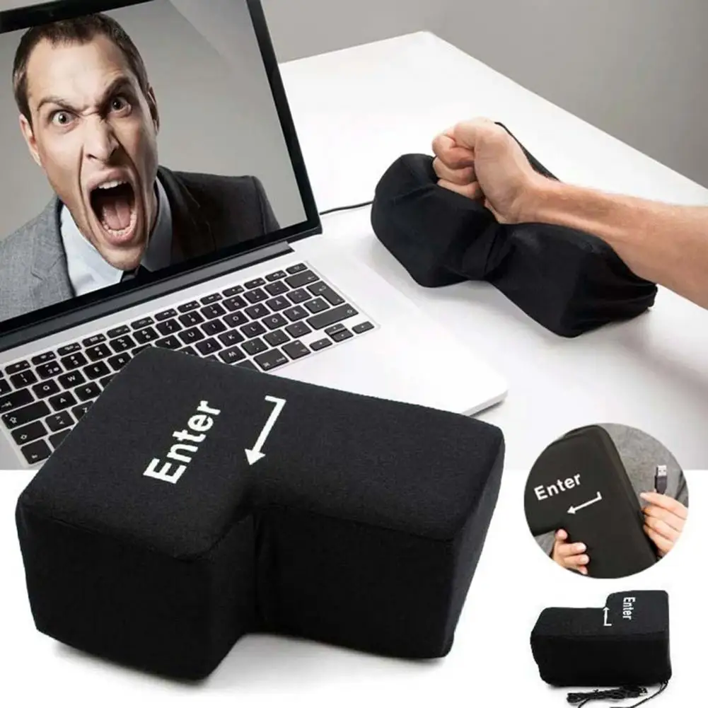 Large Enter Button USB Powered Stress Relief Big Enter Key Toy Ergonomic Enter Button Pillow Sponge Cushion Desktop Decoration