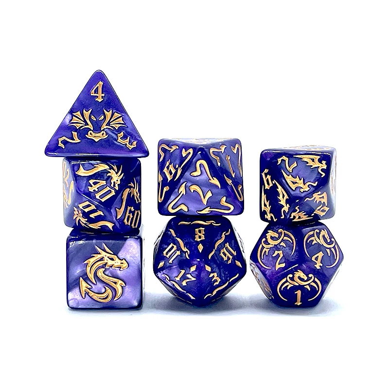 7PCS/set Multi-sided Dice Dragon New Textures Pattern Games Dice for DnD RPG Games Family Party Funny Table Games Accessories