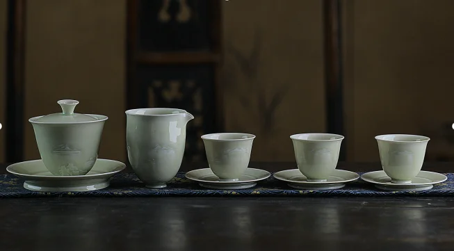 Landscape Yongjia Theme Victorian Classic Elegant Stoneware Reusable Tea Cup Set