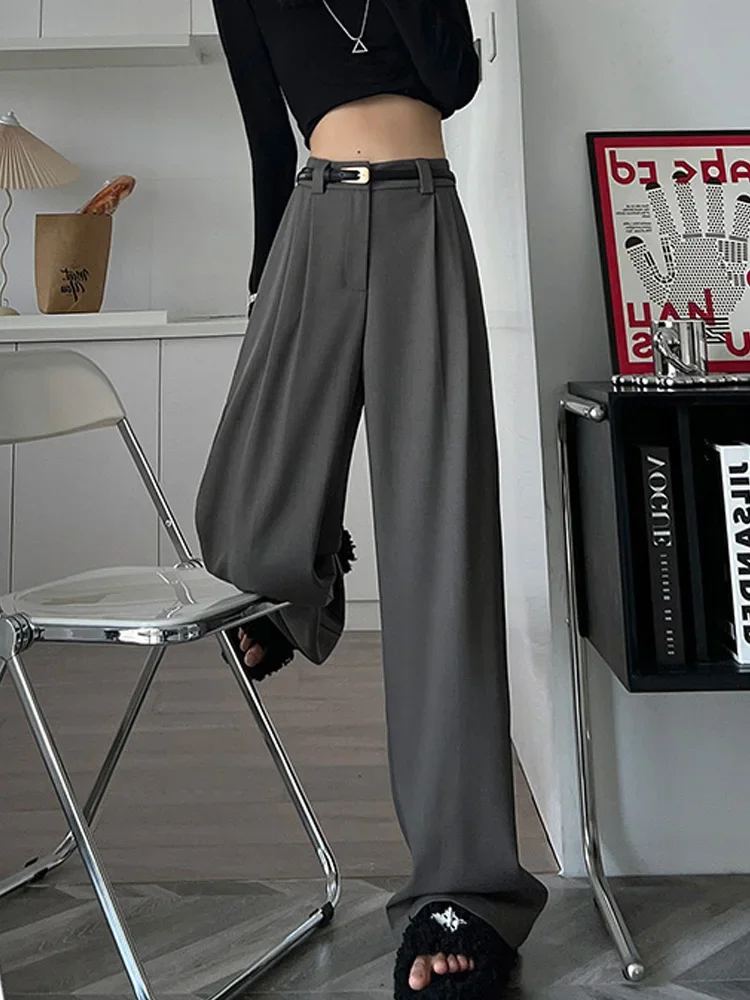 Solid Color Wide Leg Straight Long Pants Women Loose Casual Office Lady Trousers Fashion Spring Autumn Bottoms