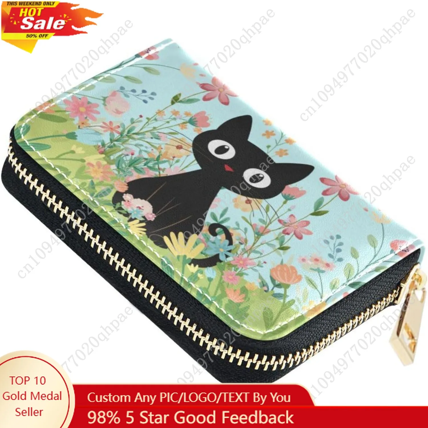 

Cute Cat Flower Credit Card Holder for Women Rfid Blocking Faux Leather Card Wallet Small Wallets With 9 Card Slots