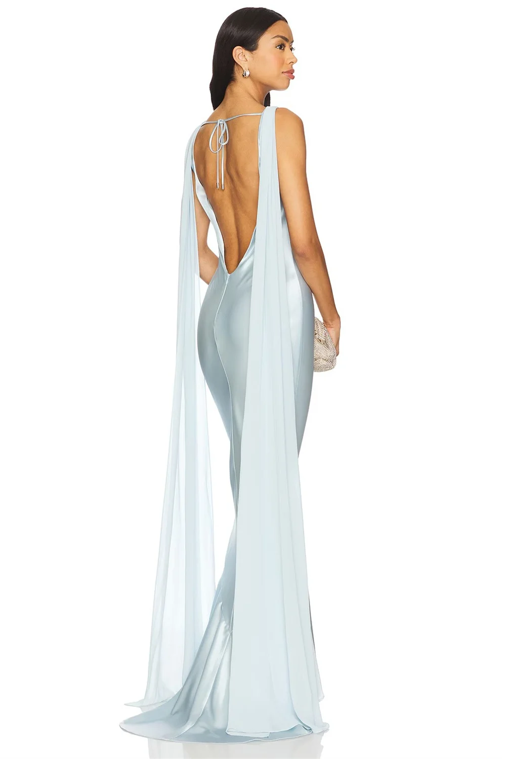 Contessa aangepaste elegante satijnen zeemeermin avondjurk met rugloze capedetail boothals lange formele jurk voor promfeest bruiloft