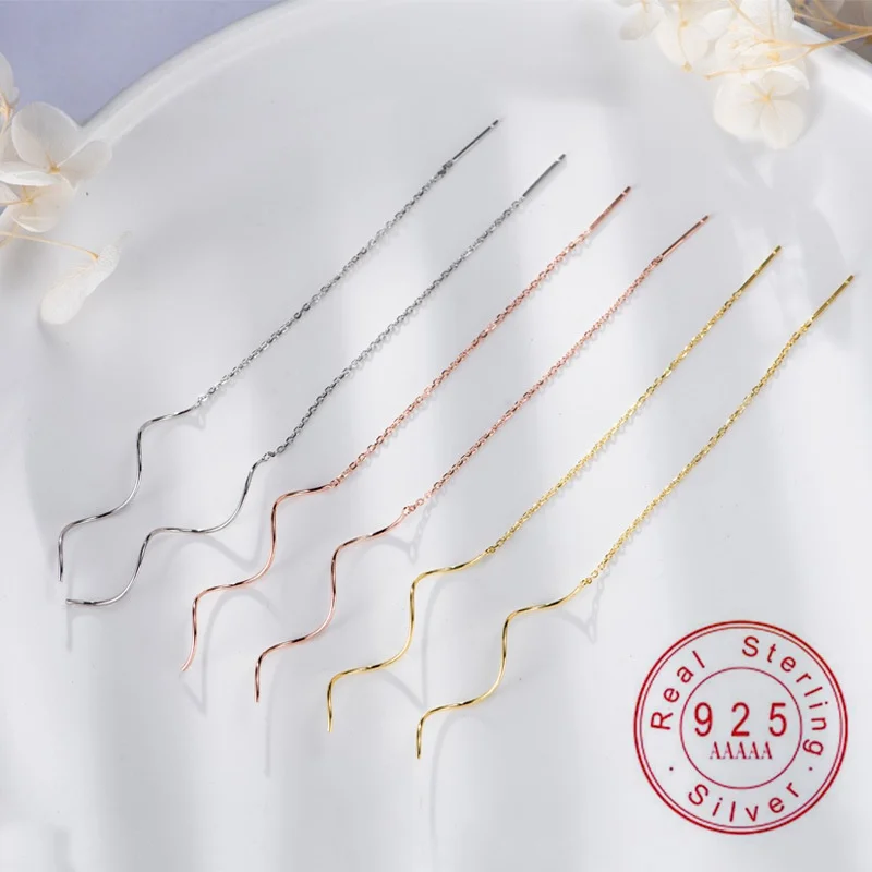 

Серьги-протяжки из стерлингового серебра S925 с золотым покрытием, элегантные двойные проволочные серьги-подвески, легкий подарок