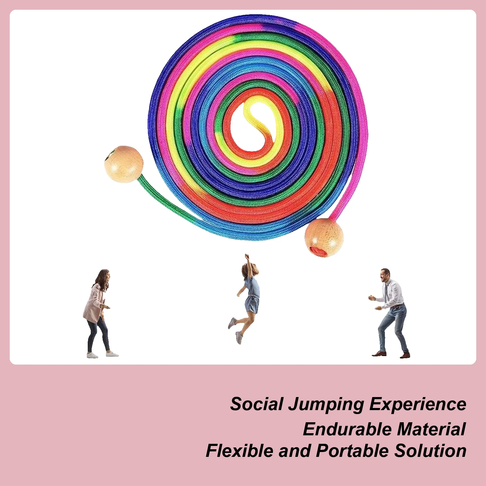Anti-Slip Rainbow Long Rope Outdoor Fun Ball Handle Group Skipping Rope Exercise Workout Gym 5m Jump Rope School Sports