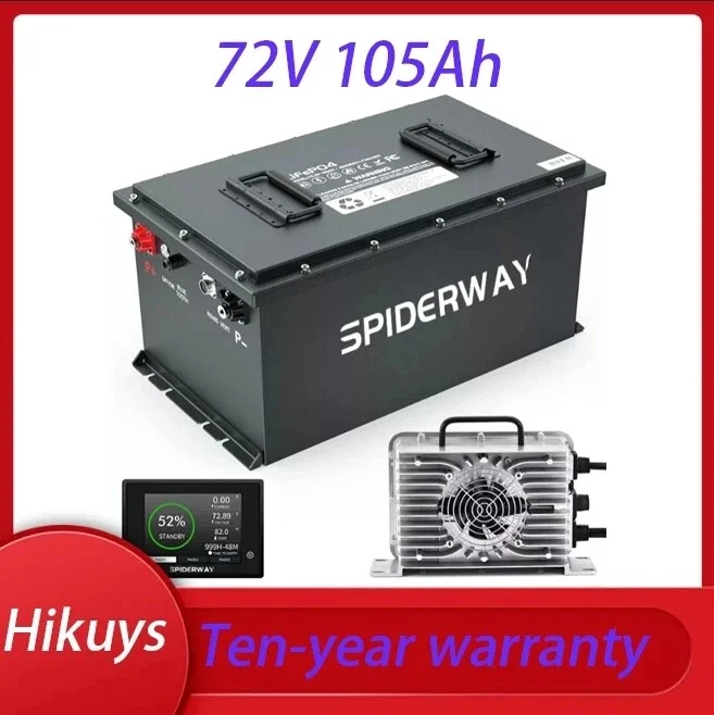 

72 В 105 АчLiFePO4 Литиевая батарея 200 А BMS с зарядным устройством 20 А Сенсорный монитор 6000 циклов Макс. 14,72 кВт Выходная мощность Аккумулятор LiFePO4