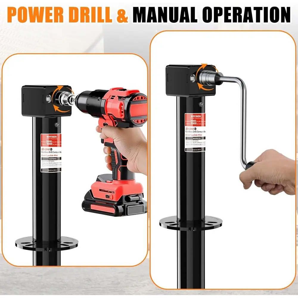 Upgraded 2-in-1 A-Frame Trailer Jack, Switch Between 5000lbs Foot Plate & 2000 lbs Dual-Wheel, 20-24V Cordless Drill Compatible,
