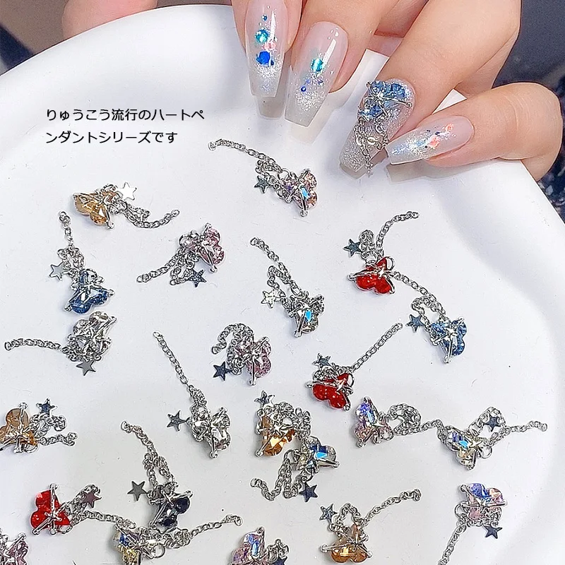 

TSZS 3 шт. Kawaii Heart Star Chain для дизайна ногтей Подвески 3D Серебряная цепочка из сплава Синий Черный Красный Сердце Алмазные украшения для ногтей
