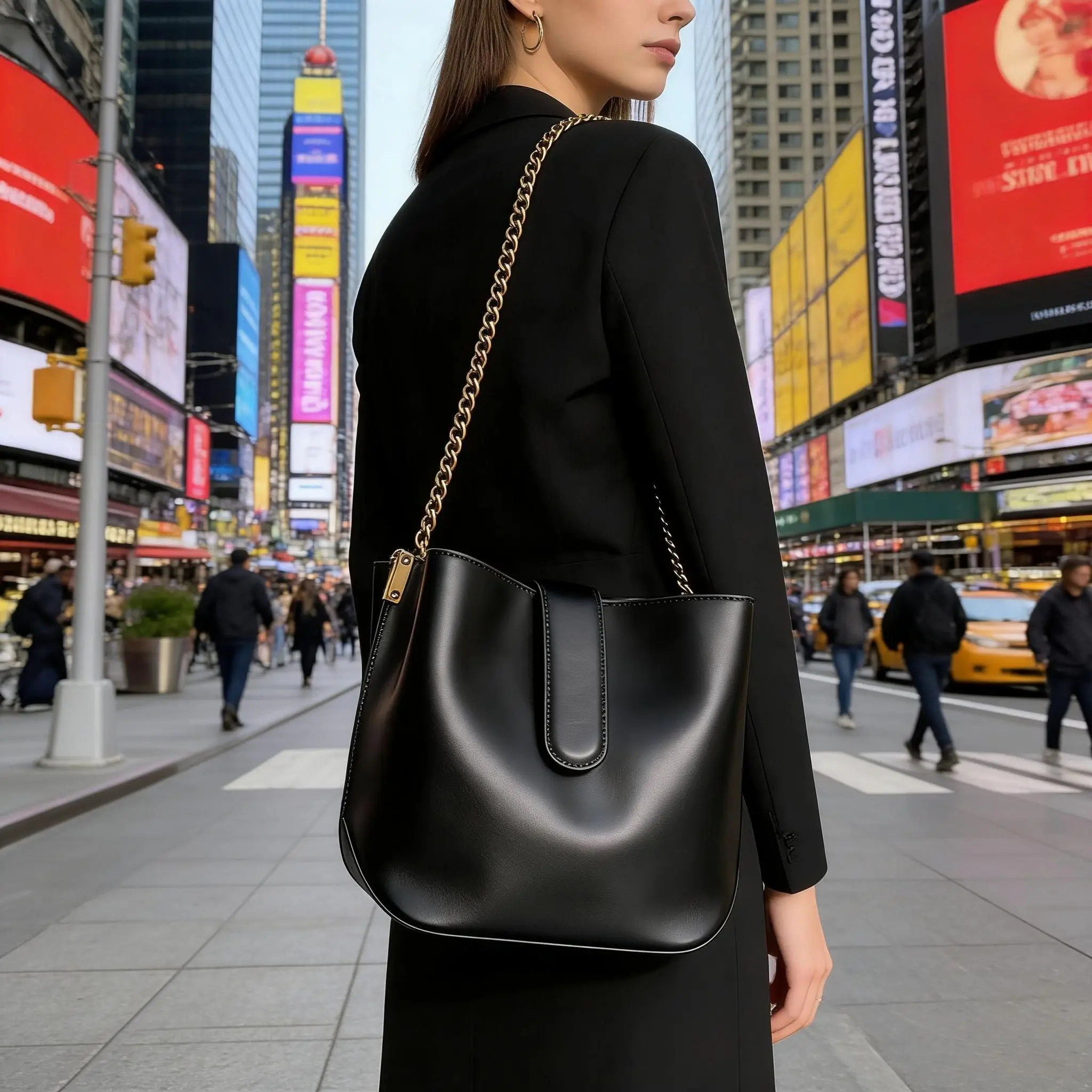 

High-End Large Capacity Tote Bag Women's Chic Chain Underarm Bag Retro Mermaid Bucket Bag Luxury handbags