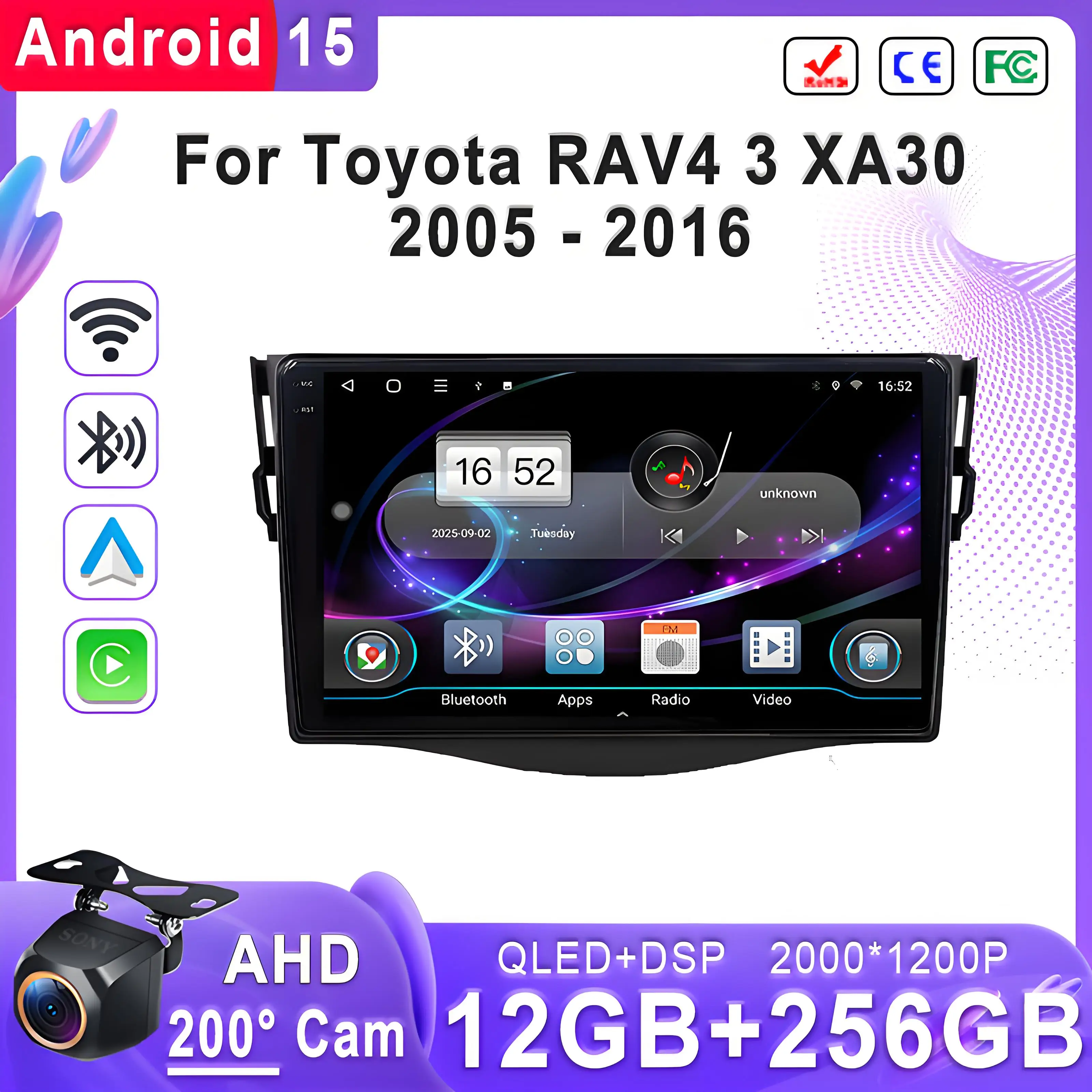 Android 15 For Toyota RAV4 3 XA30 2005 - 2016 2K Incell Screen Multimedia Stereo Auto Radio Head Unit GPS Navigation Radio GPS
