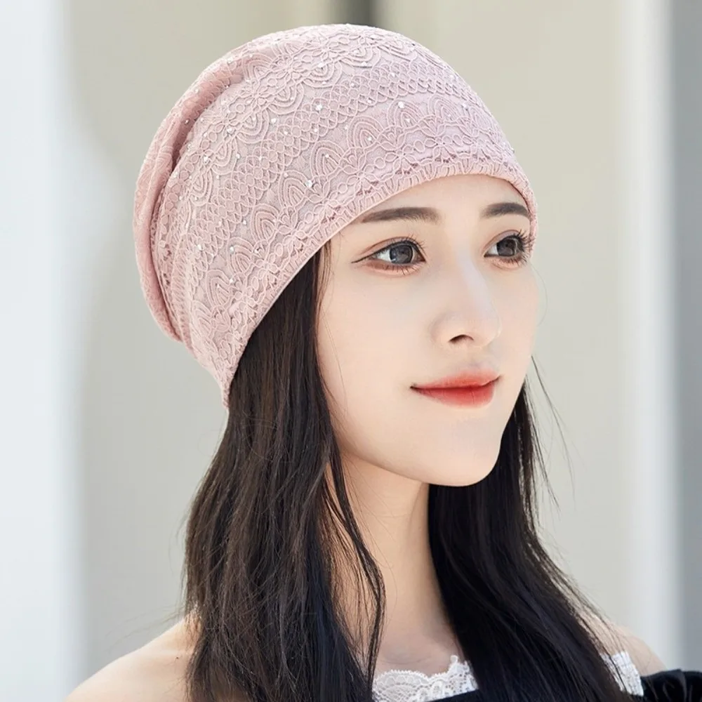 Pullover Hat Soft Lace Beanie Hats Ethnic Style Windproof Warm Bonnet Caps Nightcap Comfortable Hijab Turban Cap Autumn Spring