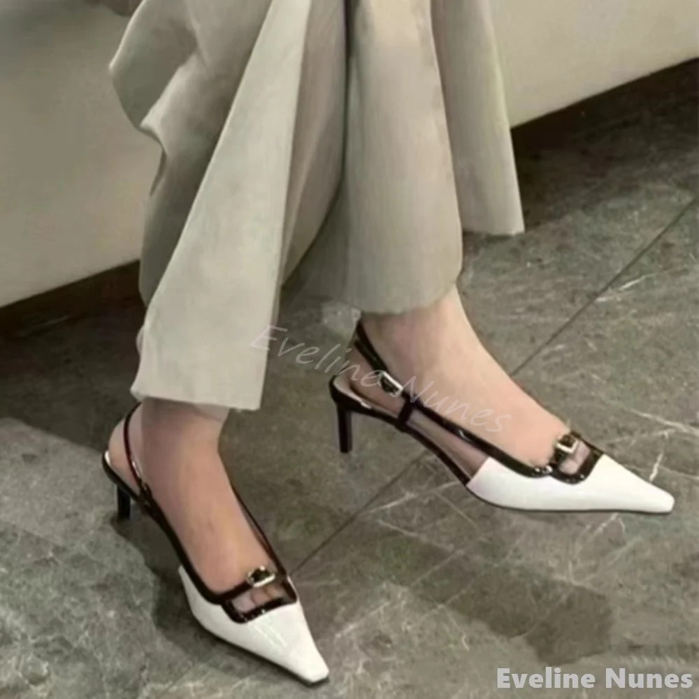 Red Love Heart Shallow Pumps Women Square Toe Back Strap Mixed Colors Leather Thin Heels Sandals 2024 New Fashion French Pumps