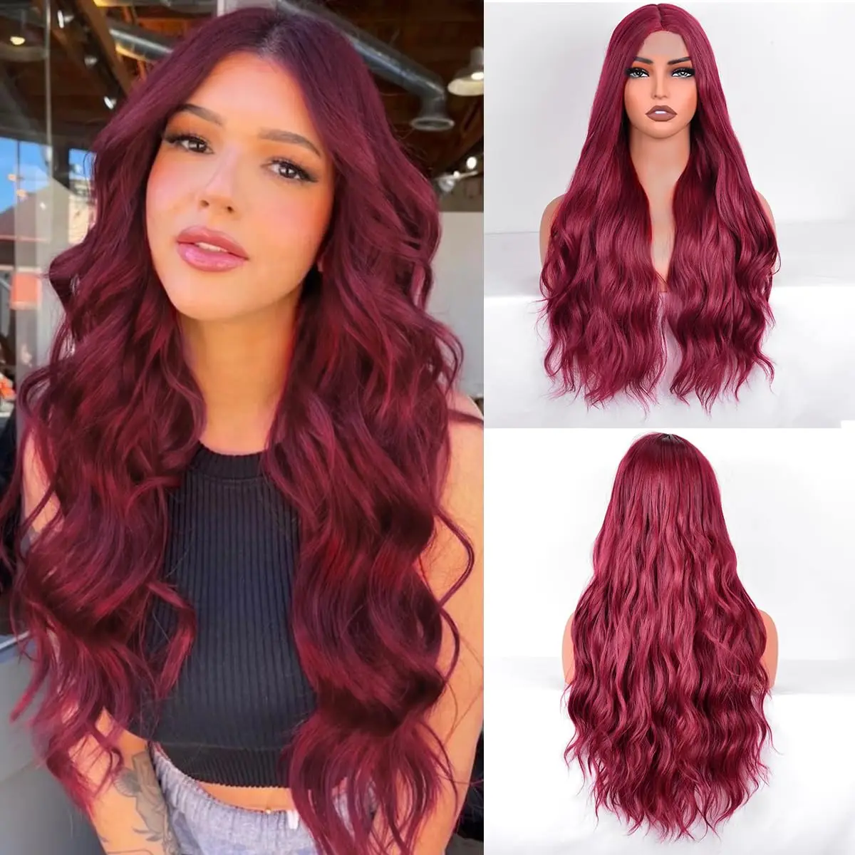 

Длинный волнистый парик фронта шнурка Красновато-коричневый синтетический парик шнурка для женщин Объемная волна Кружевной фронтальный парик с волосами ребенка Ежедневное использование