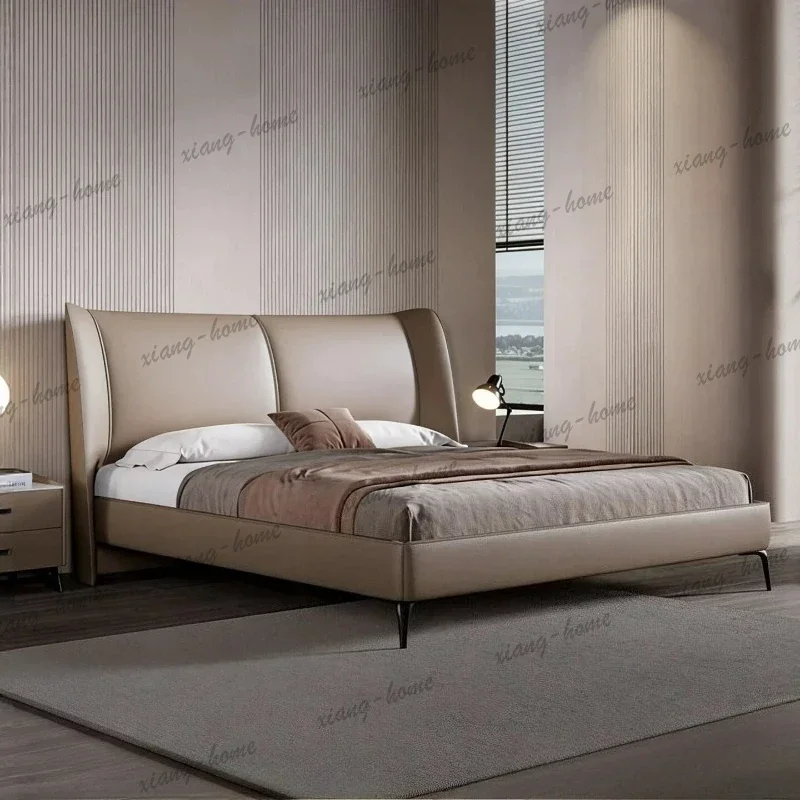 lsLuxury 180x200cm 200x220cm Italian Minimalist Leather Queen Bed Frame Light Premium Double Bedroom Beds And Bed Frames Furnitu
