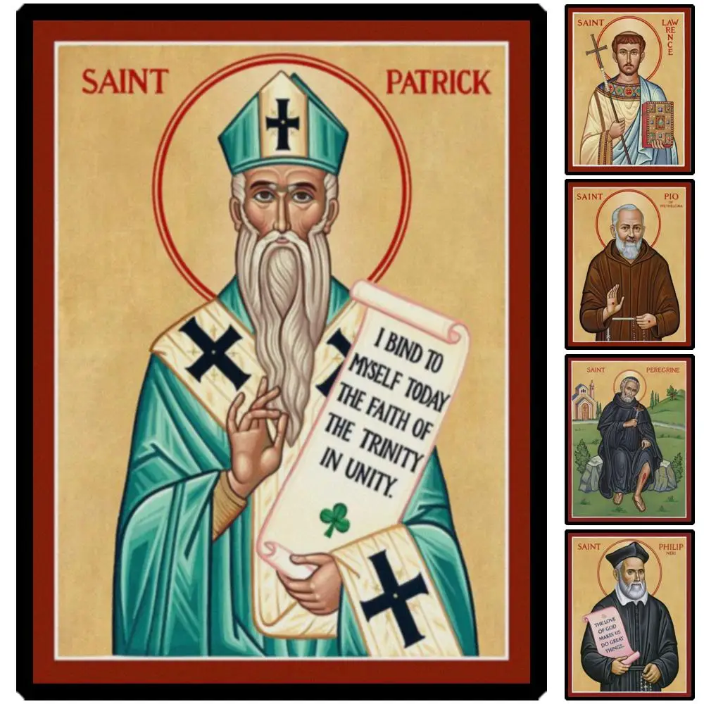 اليونانية الأرثوذكسية القديس باتريك أيقونة HD طباعة الفن الكاثوليكي البيزنطي مع شامروك للكنيسة غرفة الصلاة ديكور هدية المعمودية #1