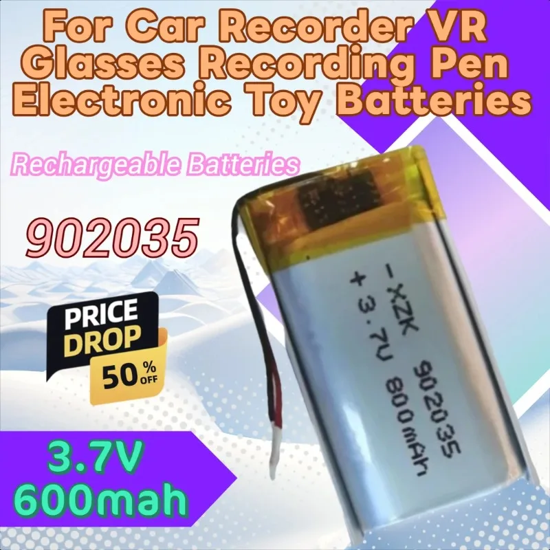 جديد 3.7 فولت 600 مللي أمبير بطارية ليثيوم بوليمر قابلة للشحن 902035 لسيارة مسجل VR نظارات قلم تسجيل بطاريات لعبة إلكترونية